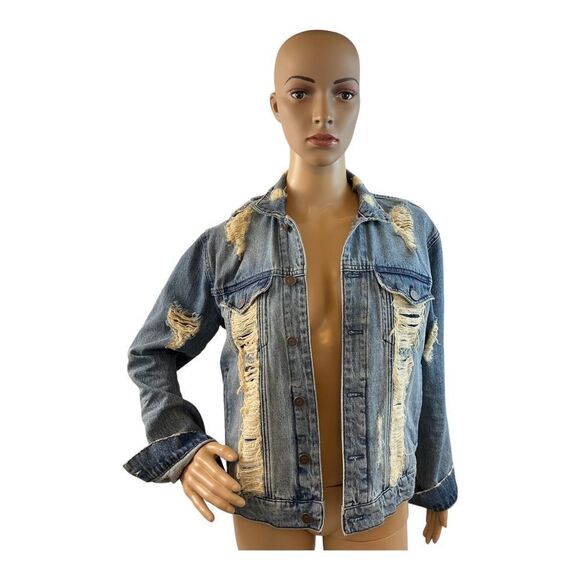 Volcom Women’s Blue Distressed Denim Short Long Sleeve Jeans Jacket Size Small. - Picture 2 of 12